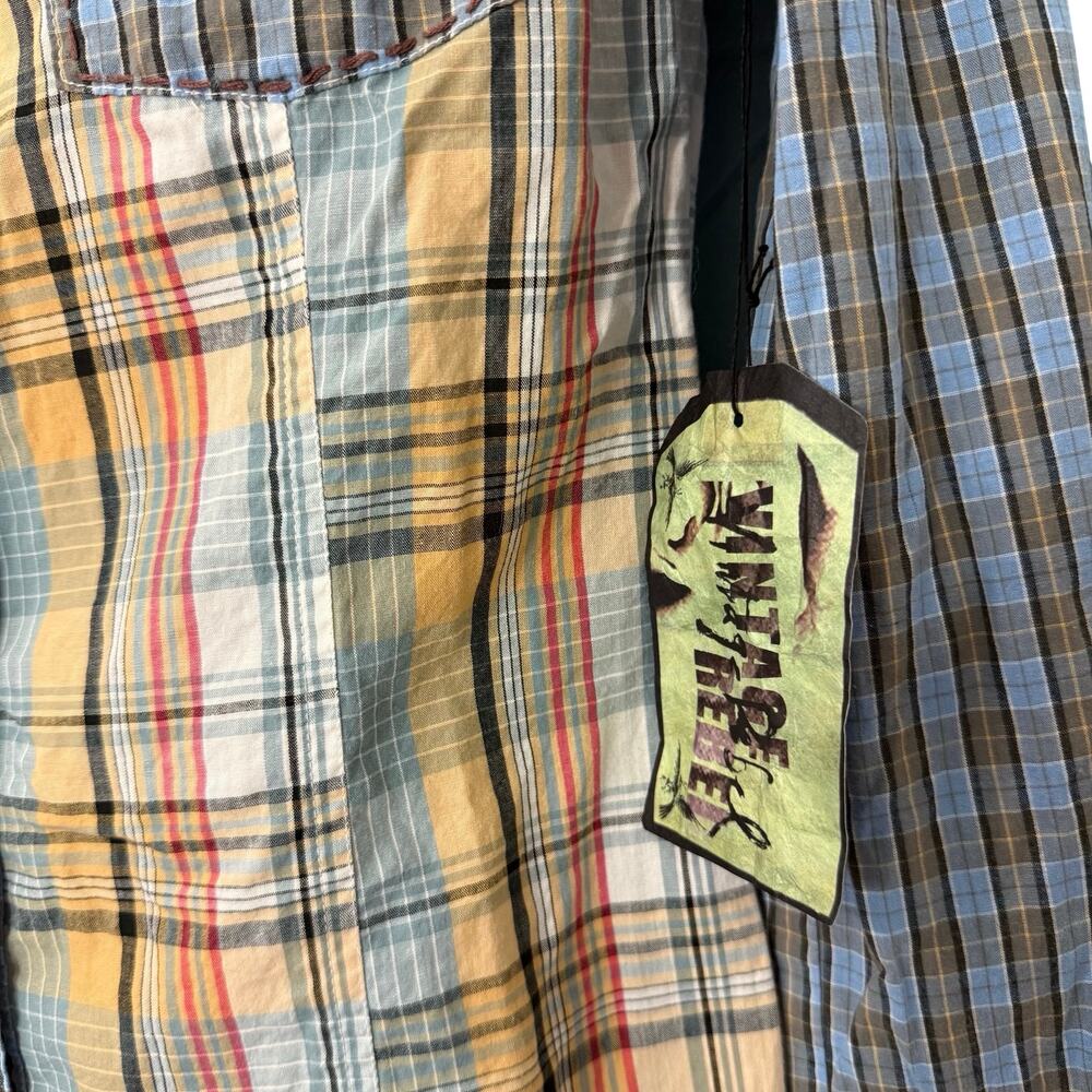 Vintage Rebel Western Blue Yellow Plaid Pearl Snap Collared Shirt size S NEW Tag - Picture 3 of 11